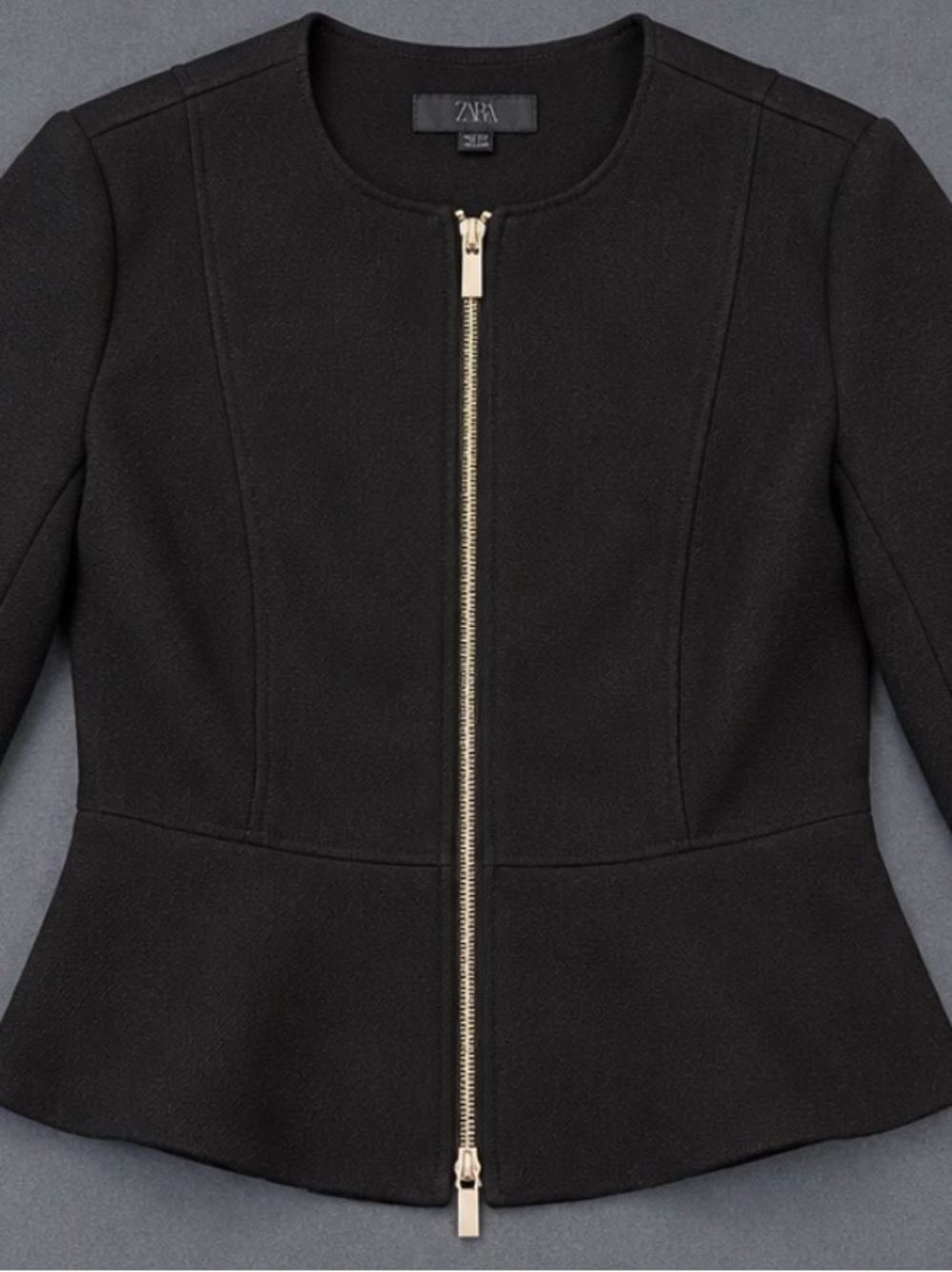 Zara Black Peplum Jacket with Gold Zip
